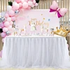 Sheer Table Skirt Tablecloth 3-Ply with LED Lights Premium Gold Edge Wedding Party Cake Table Decoration 2