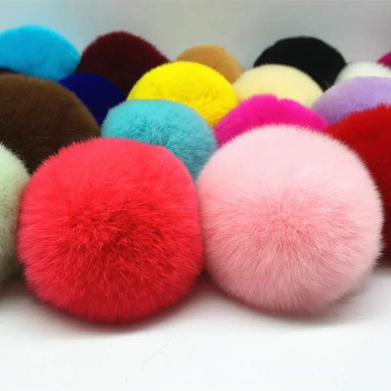 6cm Exquisite Rex Rabbit Color Fur Ball Keychain School Bag Hat Scarf Diy Handmade Pompom Support Mixed Color 5/10Pcs