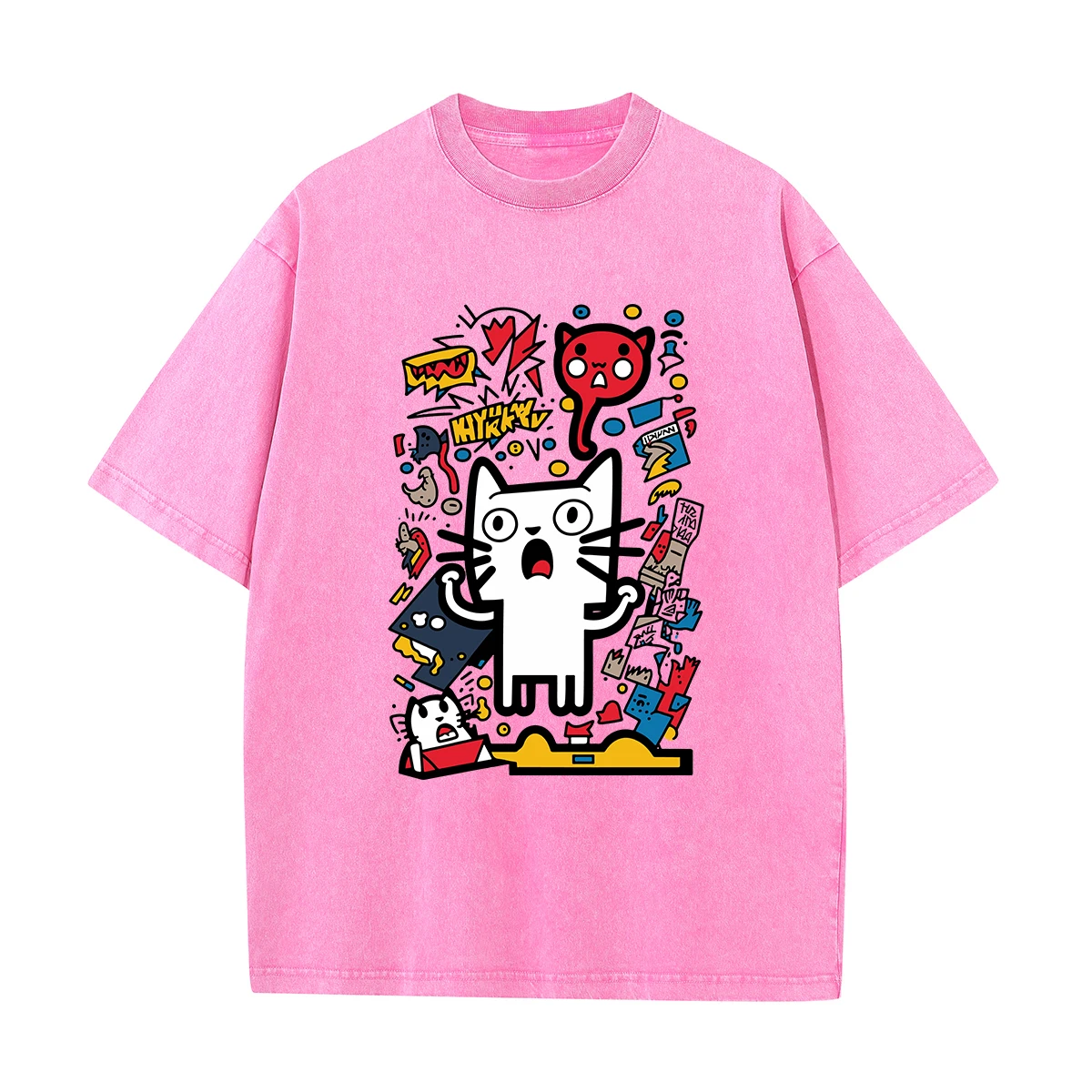 

cartoon cat T Shirt Men Hip Hop Vintage Washed Oversized Y2K T Shirts for Women Streetwear Tees Unisex Summer Clothing