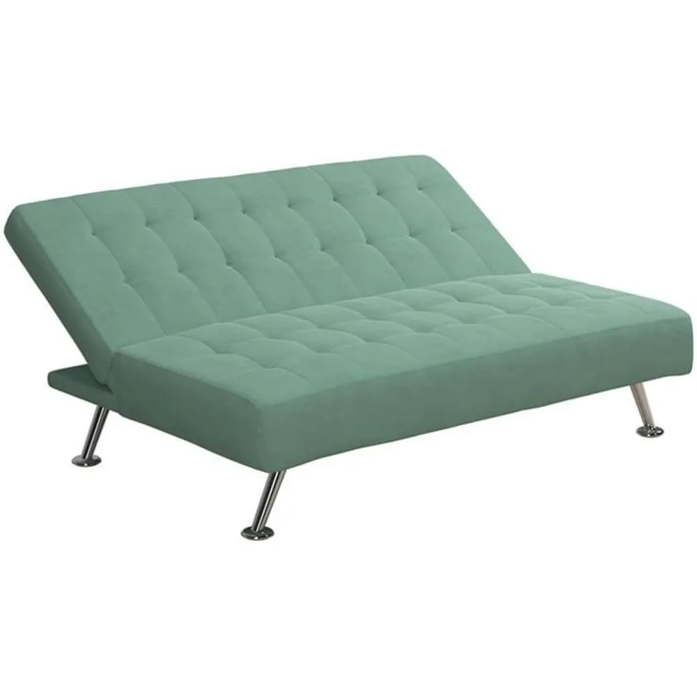Tufted Futon, Convertible Sleeper Sofa in Teal and Chrome 5