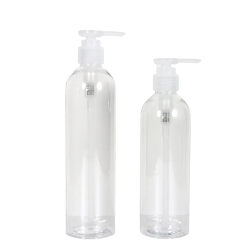 

250ML 300ML Empty Clear Plastic Bottle Round Shoulder PET White Lotion Press Pump Refillable Cosmetic Packaging Container 15Pcs