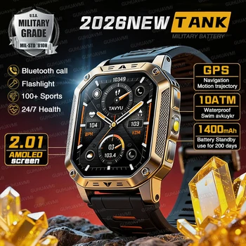 Men’s Military GPS Smartwatch 2.01 Inch AMOLED Waterproof Watch with Flashlight and SOS