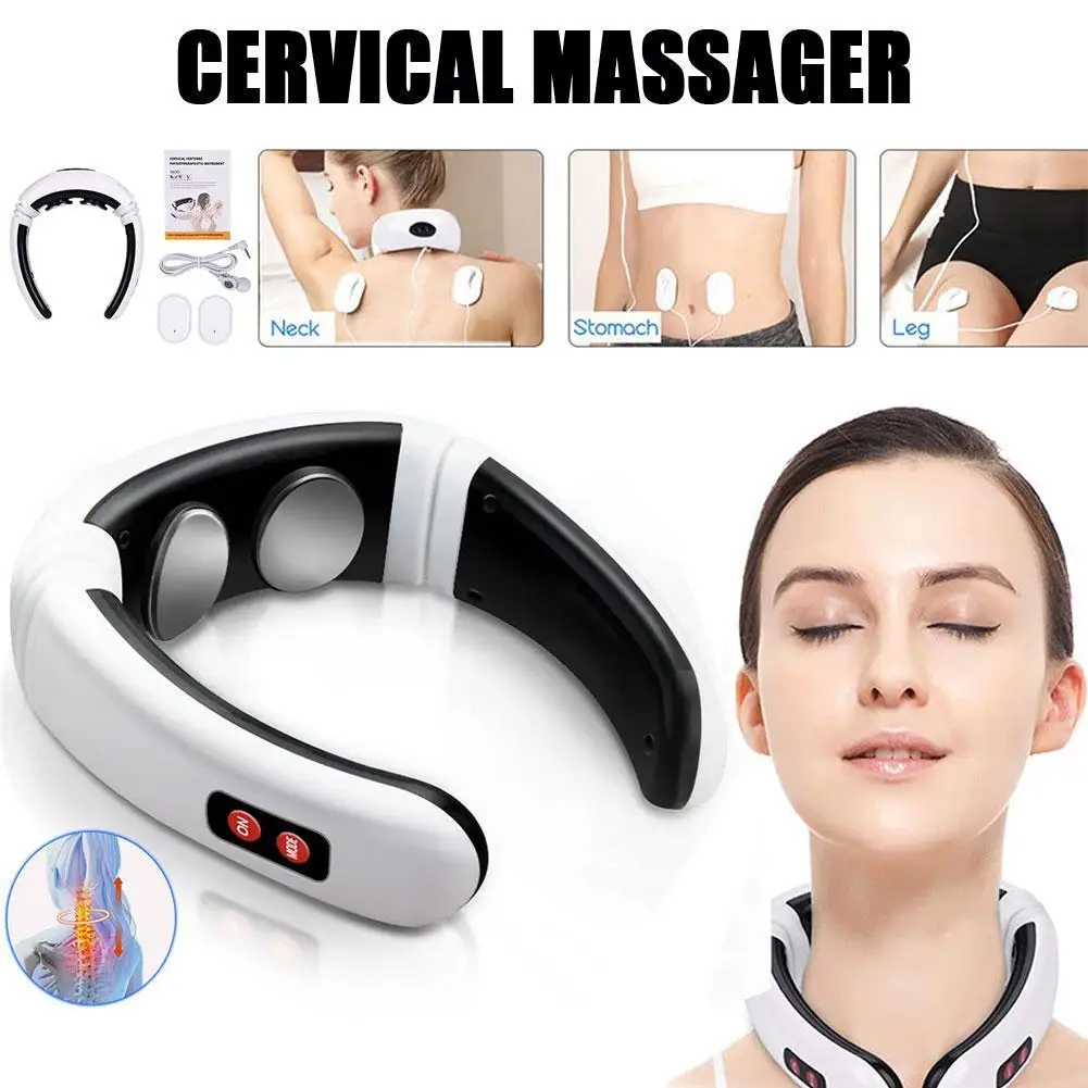 Electric Neck Massager & Pulse Back 6 Modes Power Control Far Infrared Heating Pain Relief Tool Health Care Relaxation Machine airsidun cordless electric scalp massager 14 vibrating contacts 6 adjustable modes for pain anxiety relief stress relief