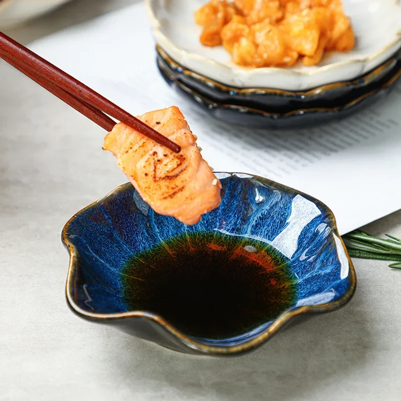 Japanese Ceramic Dipping Dish - Retro Kiln Glaze Sushi  Soy Sauce Plate
