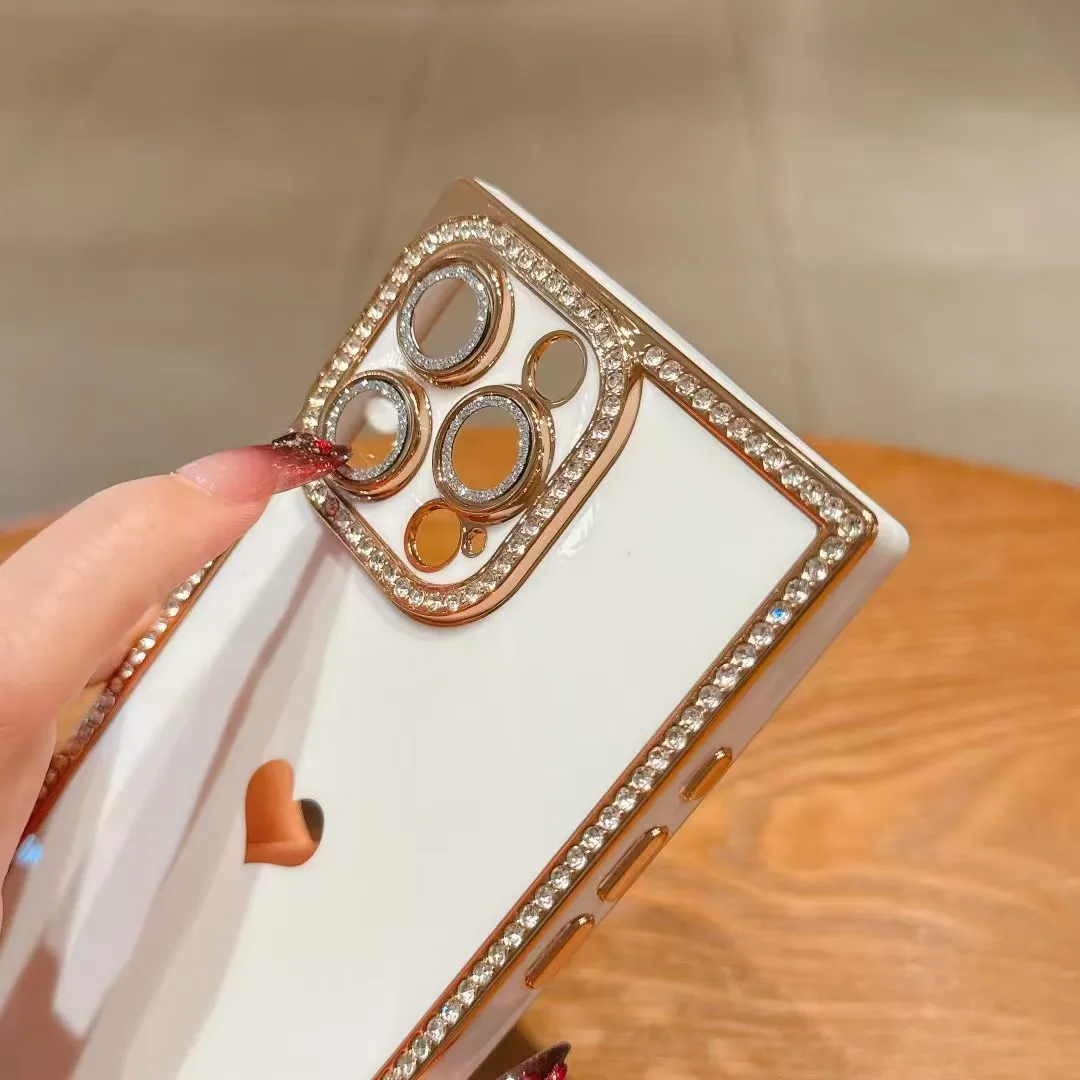 Luxury Diamond Glitter Love Heart Rhinestone Plating Shockproof Soft Phone Case