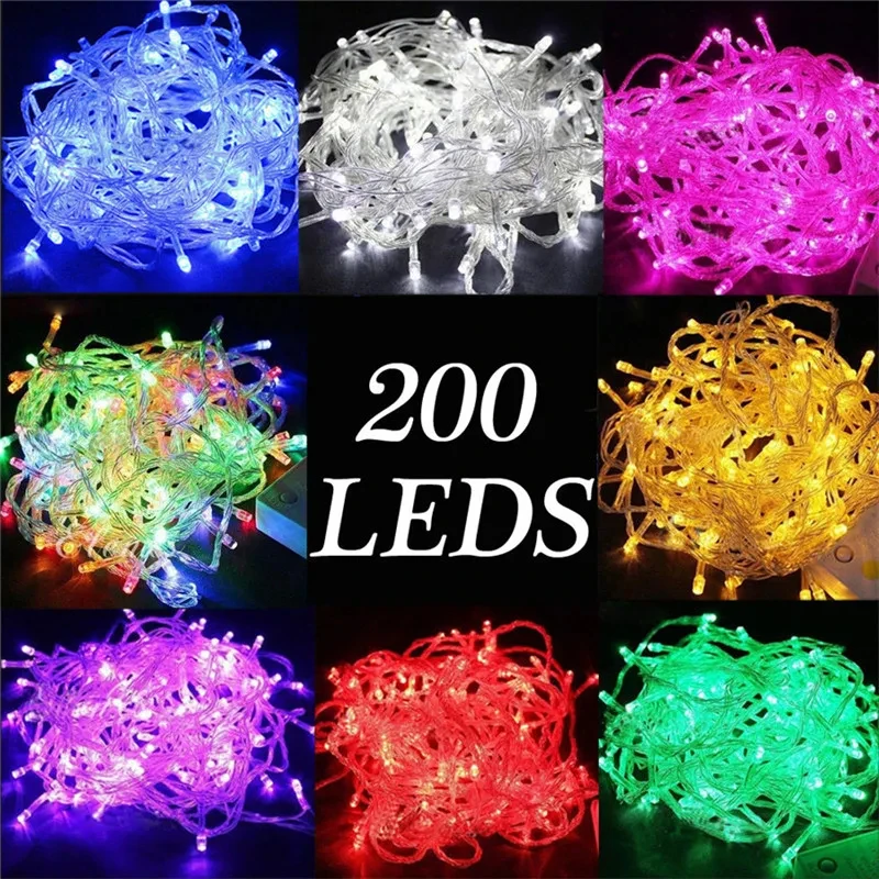 String Light 200LED 20M Christmas Wedding Party Decoration Lights Garland AC 110V 220V Outdoor Waterproof LED Lamp 9 Colors string light 100led 10m christmas wedding party decoration lights garland 110v 220v outdoor waterproof led lamp string lights