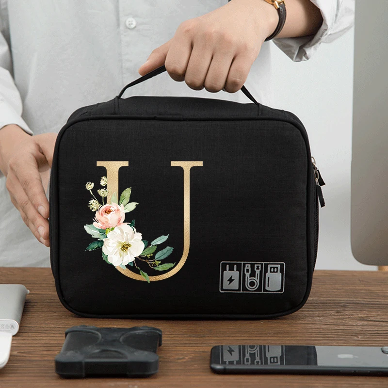 

Simple Letter Print Travel Cable Bag Portable Digital USB Gadget Organizer Digital Bag for Usb Cables Travel Kit Case Pouch