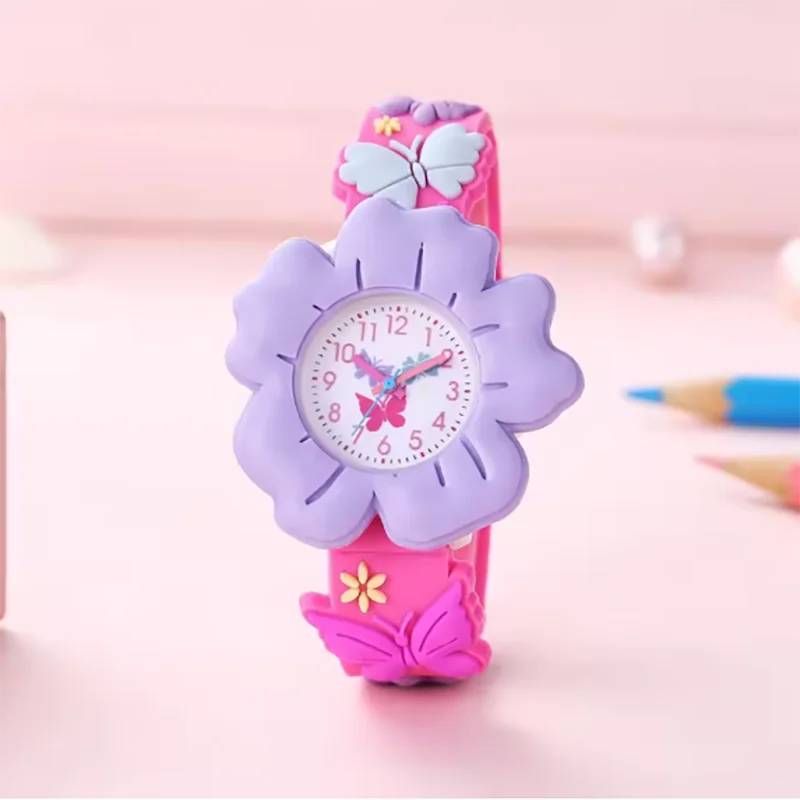 New Children's Flower Butterfly Cartoon Watch 3D Pattern PVC Soft Adhesive Skin friendly Children's Learning Watch