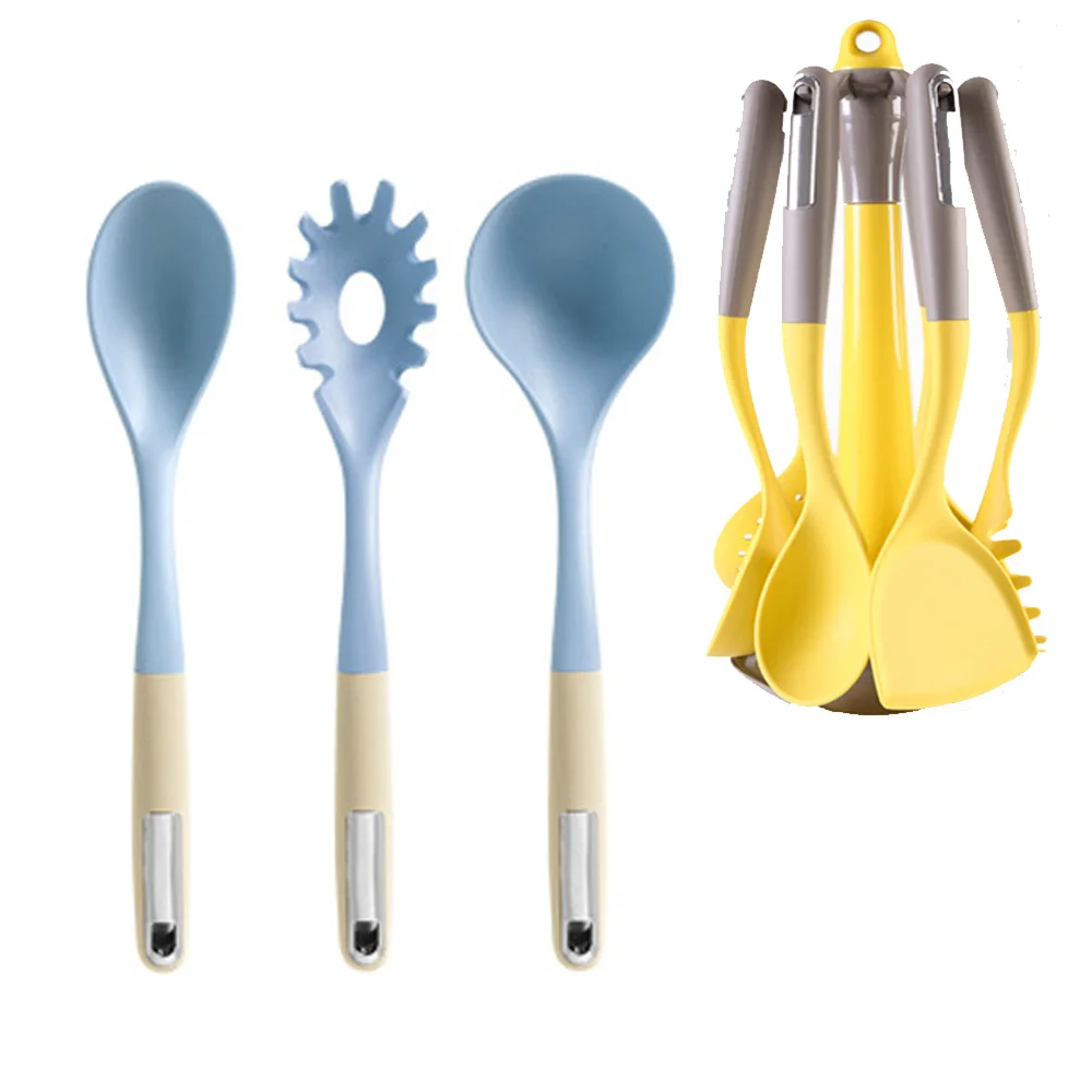 11 Piece Yellow Silicone Cooking Utensils Set With Iron Holder - Non-Stick Kitchen Tools