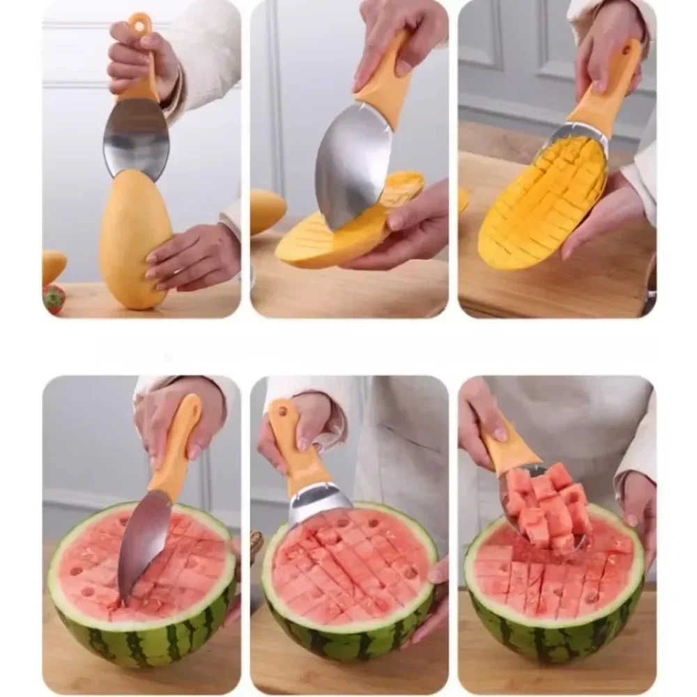Mango Diced Scoop Multi-functional Fruit Divider Peeler Mango Cutting Artifact Watermelon Cutting Knife Avocado Dicing Tool