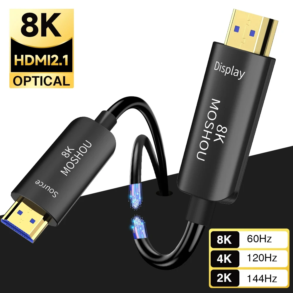 MOSHOU 8K Optical Fiber HDMI 2.1 Cable 8K 60Hz 4K 120Hz 48Gbps Ultra High Speed Dynamic HDR HDCP 2.2 & 2.3 eARC for PS5 RTX4080