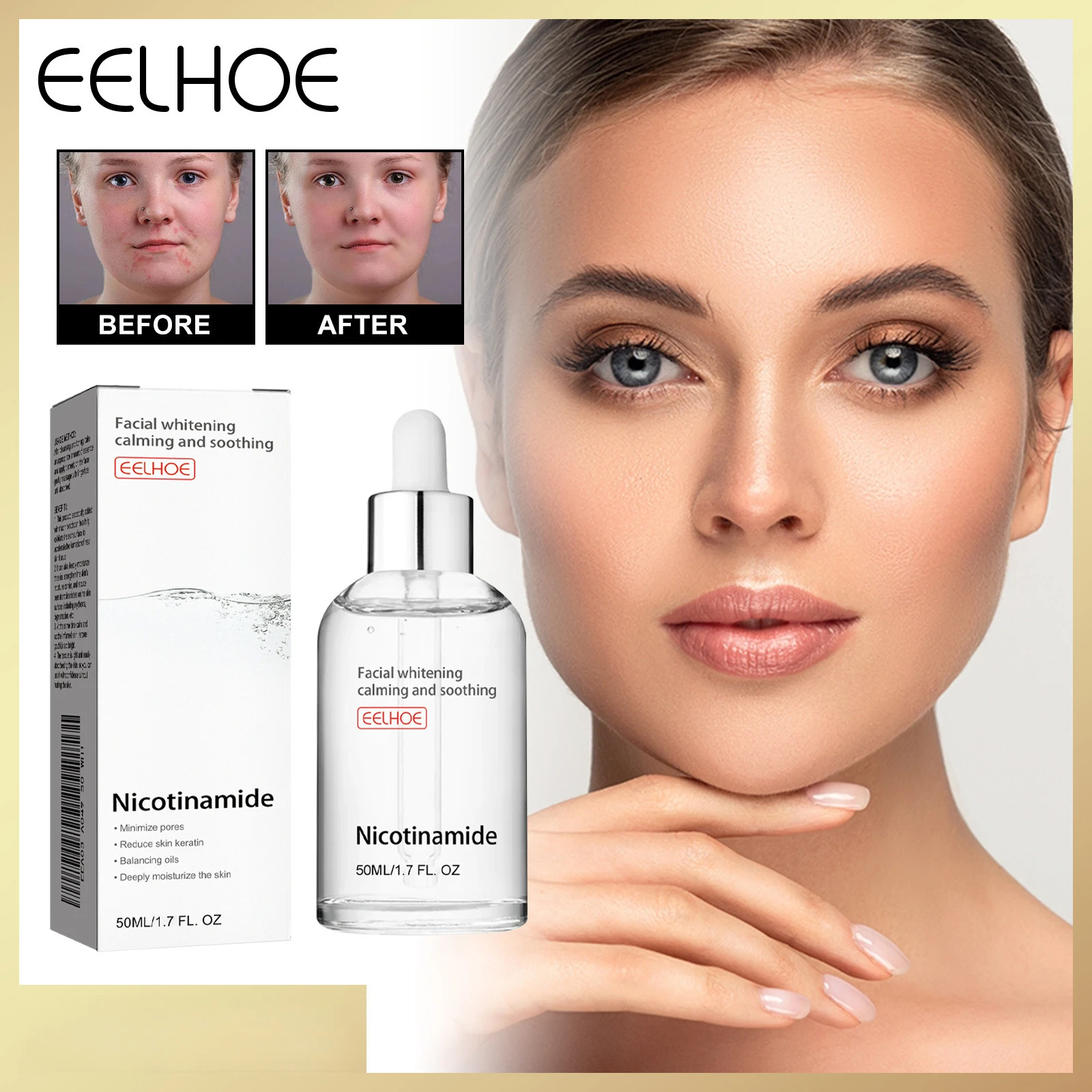Niacinamide Serum for Acne and Dark Spots Hyaluronic Acid Anti Aging Face Serum Pore Shrinking Hydrating Moisturizing 50ml facial serum essence