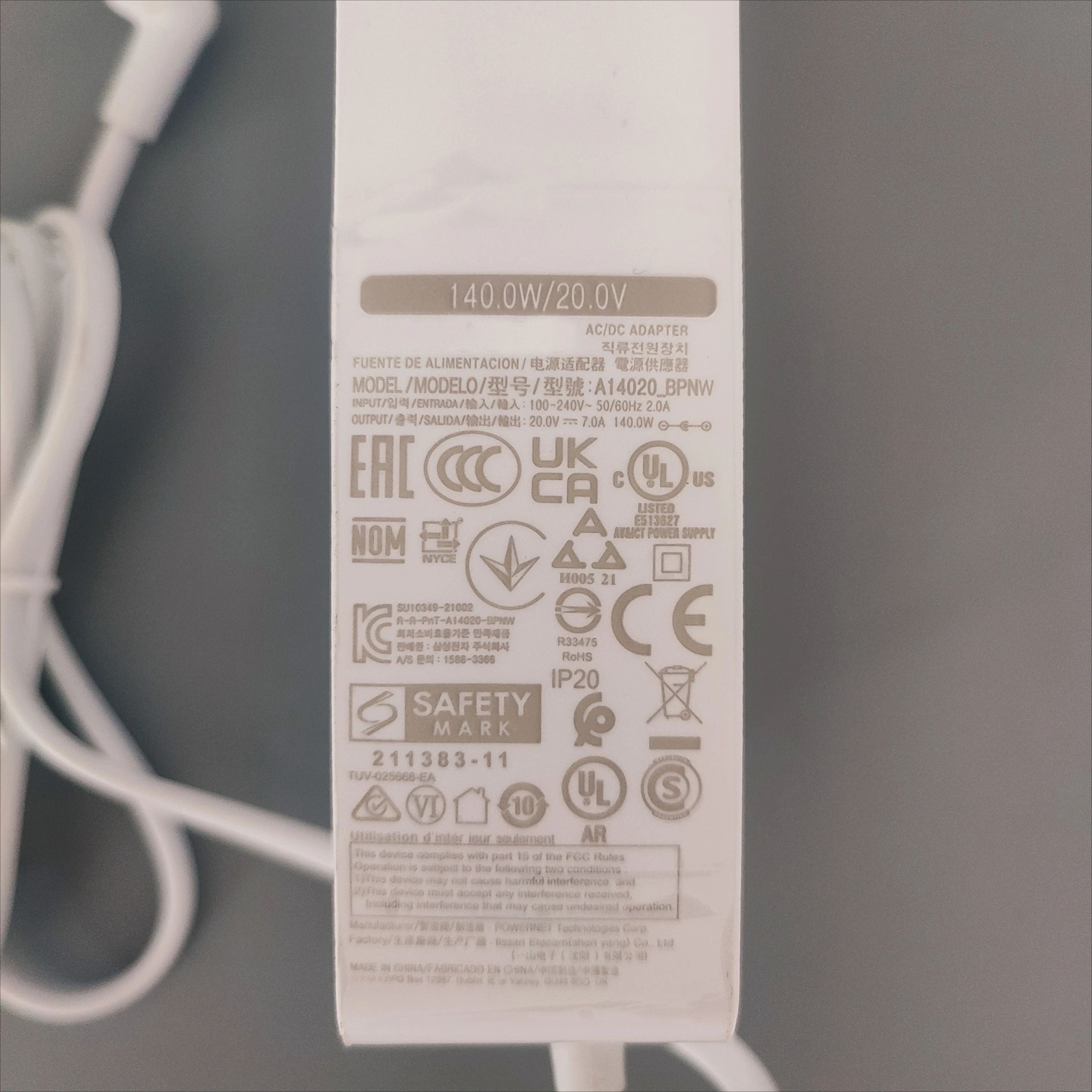 BN44-01187A A14020-BPNW 삼성 LCD TV 및 모니터용 AC/DC 어댑터 20.0V 7.0A 140.0W 전원 공급 장치 디스플레이 충전기 BN4401187A