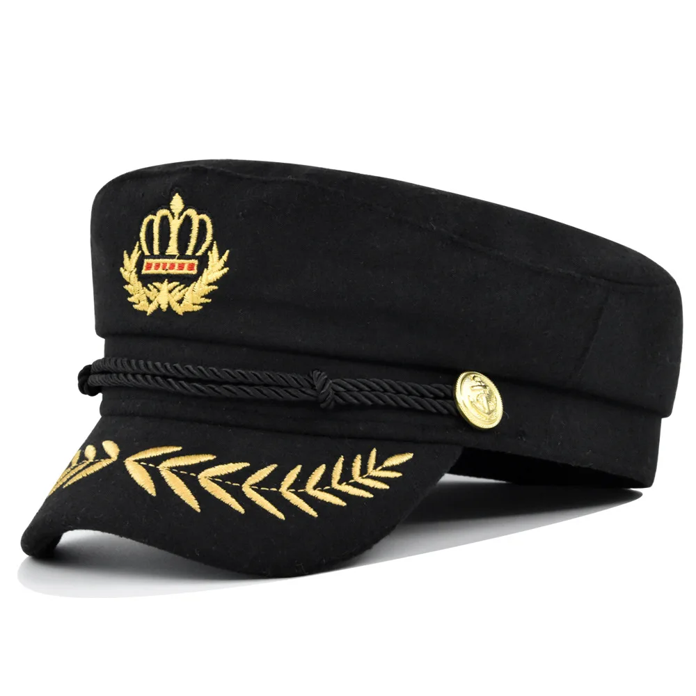 

2023 New Crown British Navy Hat Metal Ear Beret Fashion Duck Tongue Hat Octagonal Hat Leather Flat Top Hat