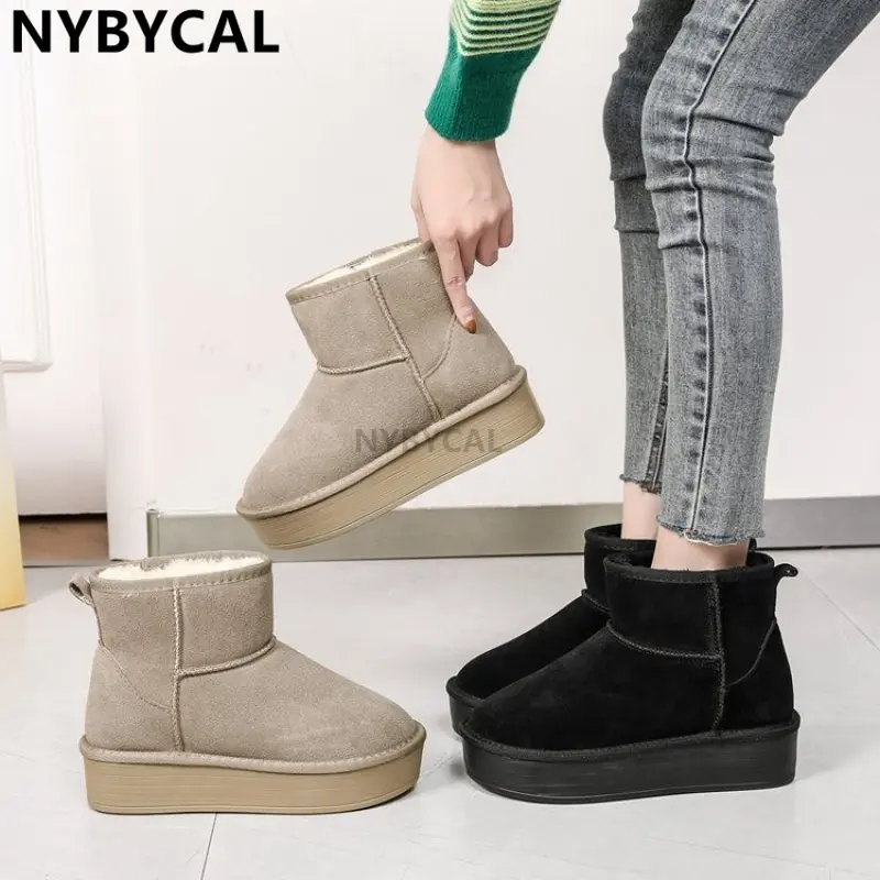 2023 Winter Snow Boots Fur Ladies Super Mini Boots Real Sheepskin Wool Low-cut Warm Fur Shoes Man Women Winter Short Boots Hot