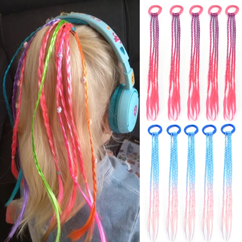 

Kids Girls Elastic Hair Ponytail Rubber Band Hair Extensions Wig Ponytail Holder Hair Ring Twist Braid Rope Headdress Hairpieces