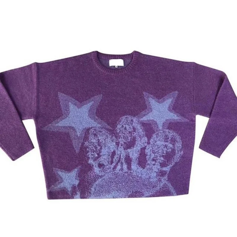 

Harajuku Men's Pullovers Sweaters skull star print Women's Knitted Streetwear Oversized Harajuku O Neck Knitwear Men Clothing
