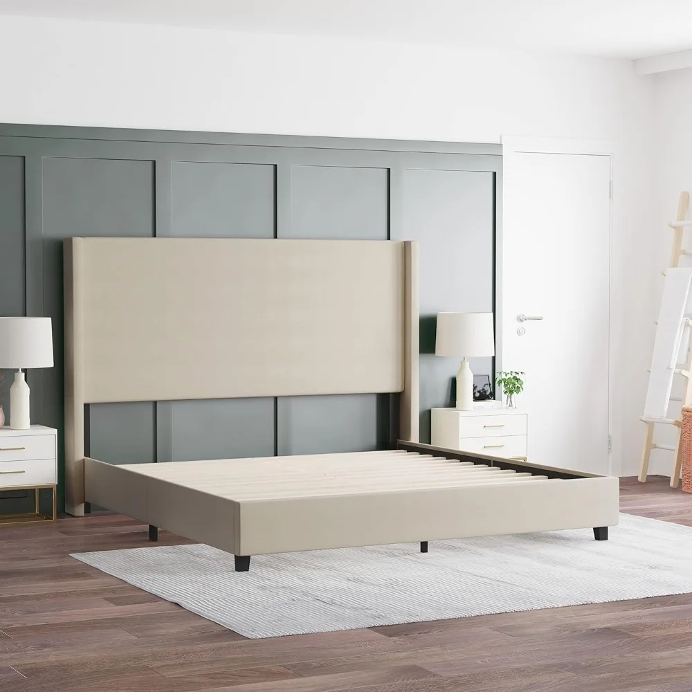 Wingback Platform Bed, Durable Engineered Wood Frame, No Box Spring Needed, Lightweight Design, king Bed 4