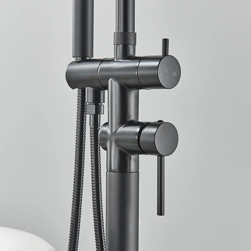 Bathtub Shower Faucet Set Floor Standing Tap Round with Brass Handshower Cold Hot Water Mixer Bathroom Bath Shower Mixers 2