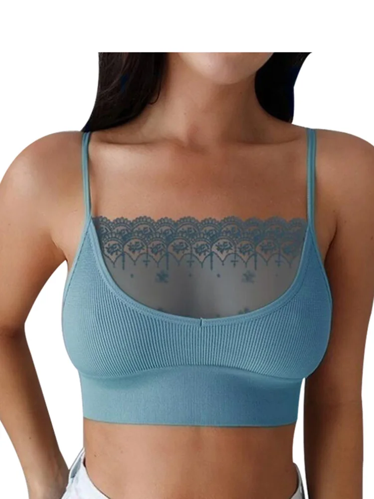 Women Sexy Chest Crop Tops Intimates Lace Patchwork Bra Seamless Bras Bustier Wrap Top Tube Bandeau Camisoles Spaghetti Strap