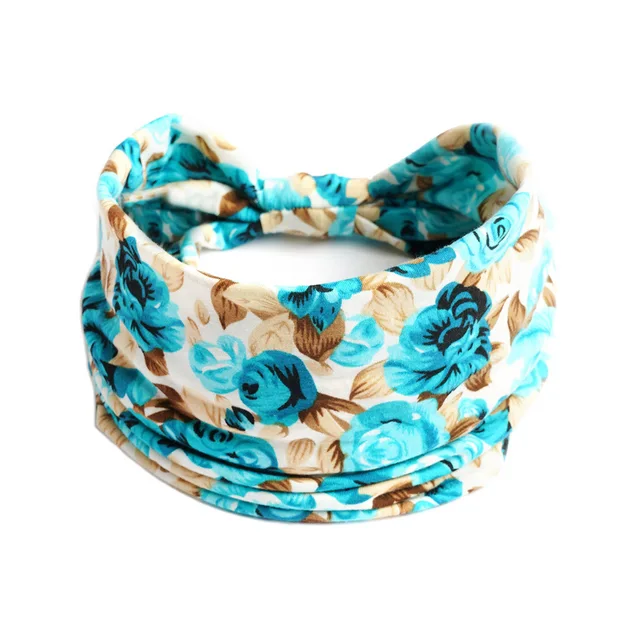 Summer Bohemian Bandanas Elastic Hair Bands Yoga Exercise Cotton Headband Women Headwear Print Vintage Cross Unisex Scrunchies 11