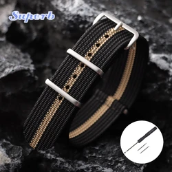 Army Green Ribbed Nylon Military Watch Strap - Versatile Watchband Accessory - 22mm (Black Gold)