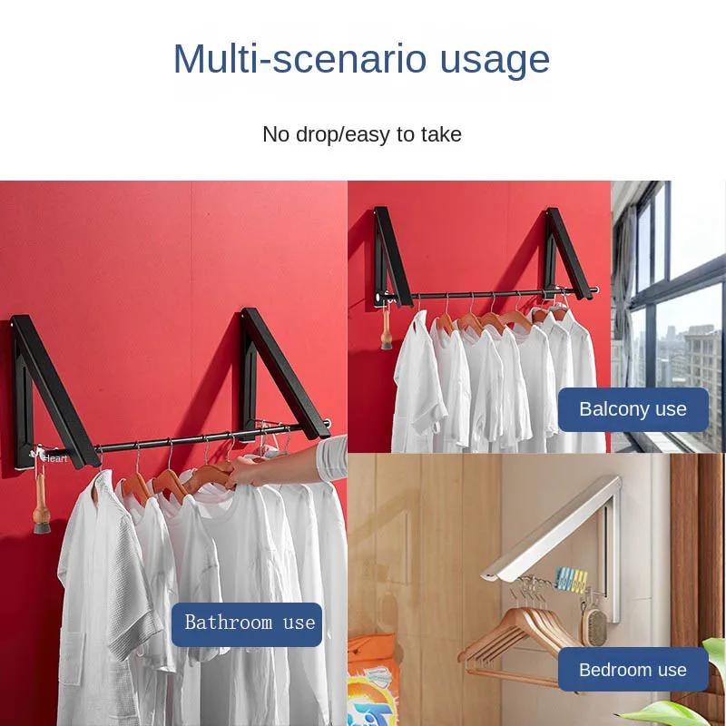 Wall-Mounted Folding Clothes Drying Rod Outdoor Balcony Invisible
