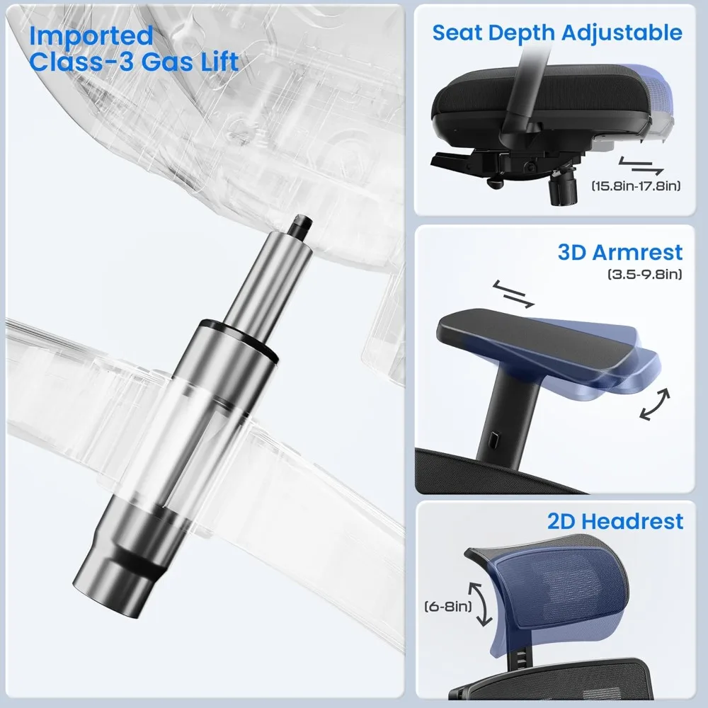 Ergonomic Office Gaming Chair with Footrest, Adjustable 3D Armrests & Lumbar Support, Mesh High Back