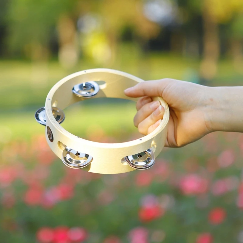 Round Handbell Single Row Tambourines Handheld Percussion Drum Tamborines