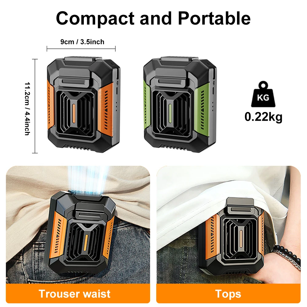 Waist Clip Fan Portable Mini Hanging Neck Fan USB Rechargeable Fan Small Outdoor Camping Waist Fan with Power Bank LED Light 2