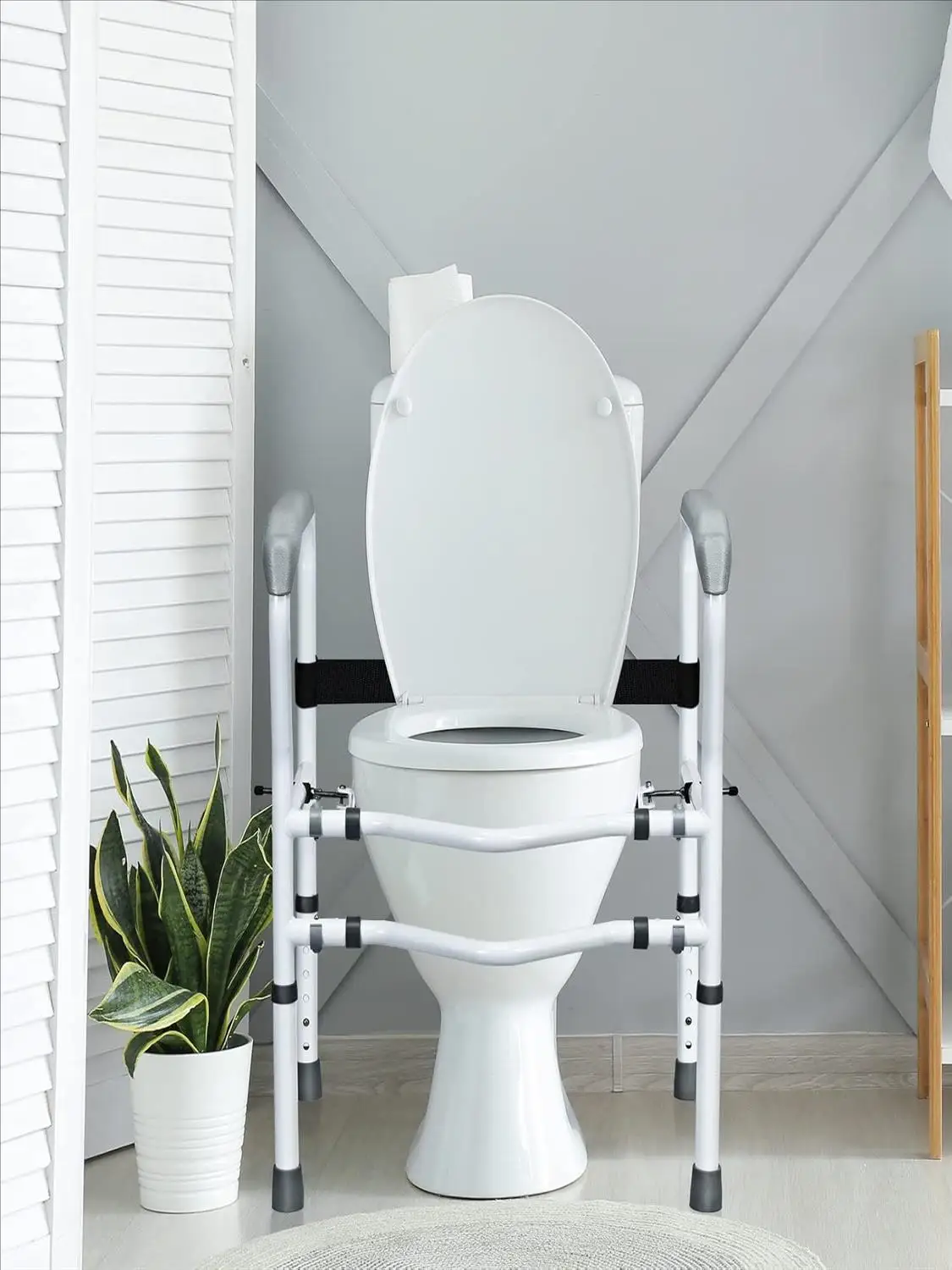 Stehhilfe für Toilettenhöhe verstellbar, Toilettenstützhilfe mit Armlehnen ohne Bohren, rutschfester Toilettenhaltegriff – Detail 1