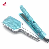 Straightener Iron & Paddle Brush Set Rhinestone Flat Iron& Massage Brush Kit planchas para el cabello& Cepillo Set 2