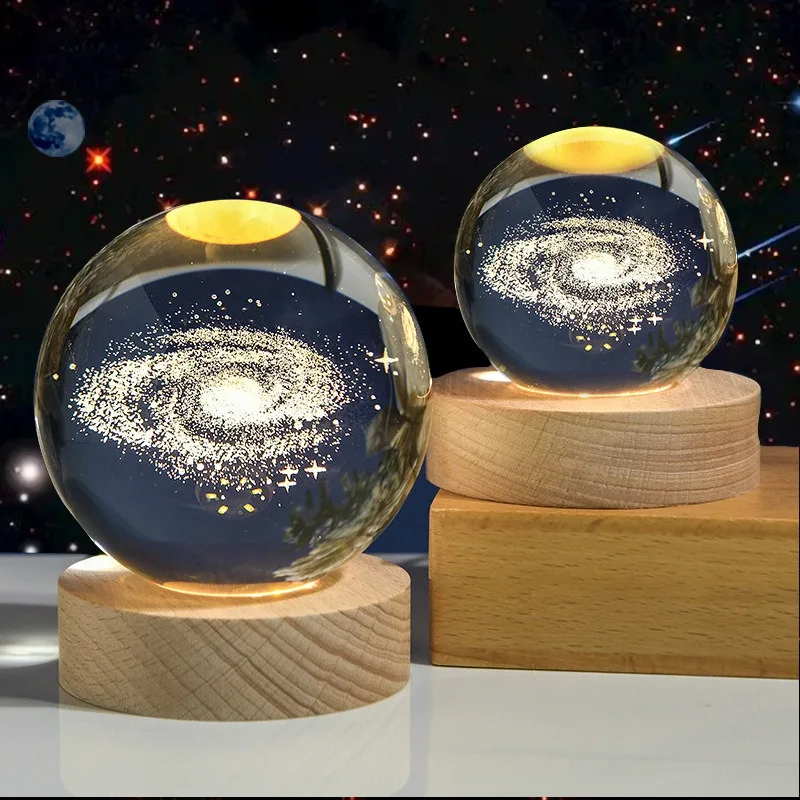 Luminous 3D Solar System Crystal Sphere - Unique Decorative Glass Ornament Gift