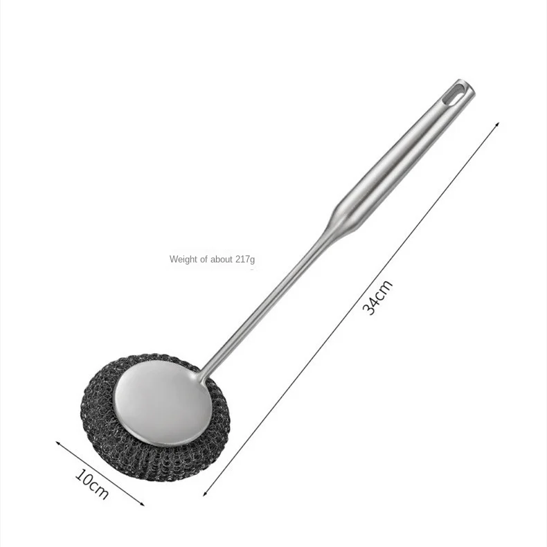 Stainless Steel Pot Brush Long Handle Can Be Hung Household Kitchen Cleaning Dishwashing Steel Brush Replacement Steel Ball