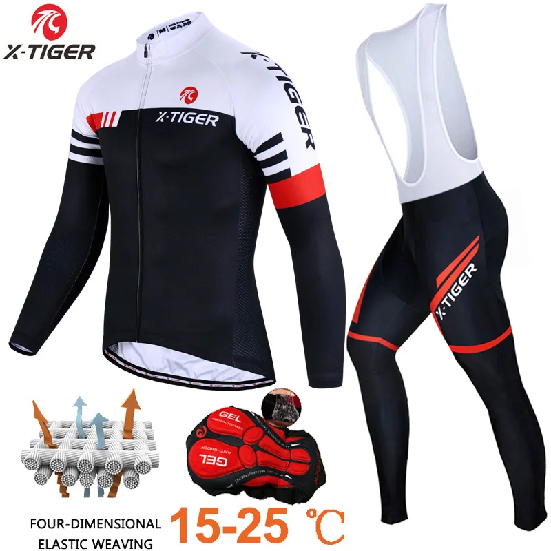 thumbnail image 1 of Conjunto de maillot de ciclismo X-Tiger con tirantes acolchados de gel 5D y secado rápido para hombre, ropa de ciclismo de manga larga con protección solar, 1 of 5