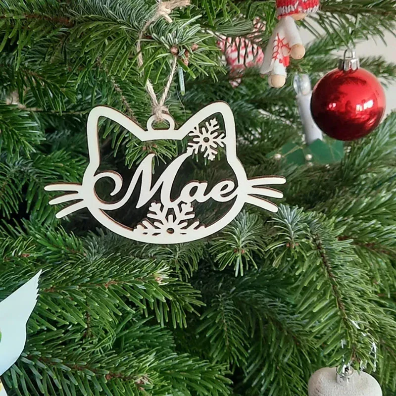 Christmas Decorations Wooden Animal Plaques Decor Vintage Christmas Personalized Wooden Paw Ornament Dog Cat Angel Wings Name Hanging Pendants New Year Kids Gift