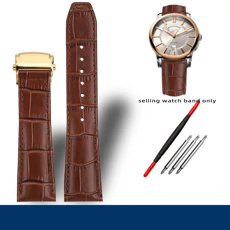 thumbnail image 1 of Correa de reloj MAURICE LACROIX Eliros de piel de vaca suave de 20 a 22 mm con hebilla plegable, correa de piel auténtica negra, marrón y azul, accesorios para hombre, 1 of 5