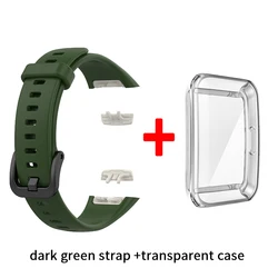 Premium Silicone Strap with TPU Full Screen Protector Case for Fitness Tracker Bracelet (Dark green with case)