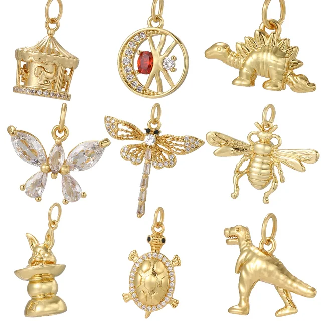 Breloques papillon abeille dinosaure pour la fabrication de bijoux, fournitures mignonnes Dijes couleur or, boucles d'oreilles, Bracelet, collier, excellente qualité 1