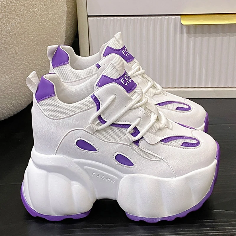 

Hidden Heels Sneakers Women New 2023 Summer Breathable Mesh Platform Sports Shoes Woman Thick Bottom Chunky Vulcanize Shoes 8CM