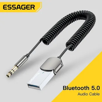 Essager 블루투스 Aux 어댑터 동글, USB 3.5mm 잭, 자동차 오디오 Aux 블루투스 5.0 핸즈프리 키트, 자동차 리시버 BT 송신기용