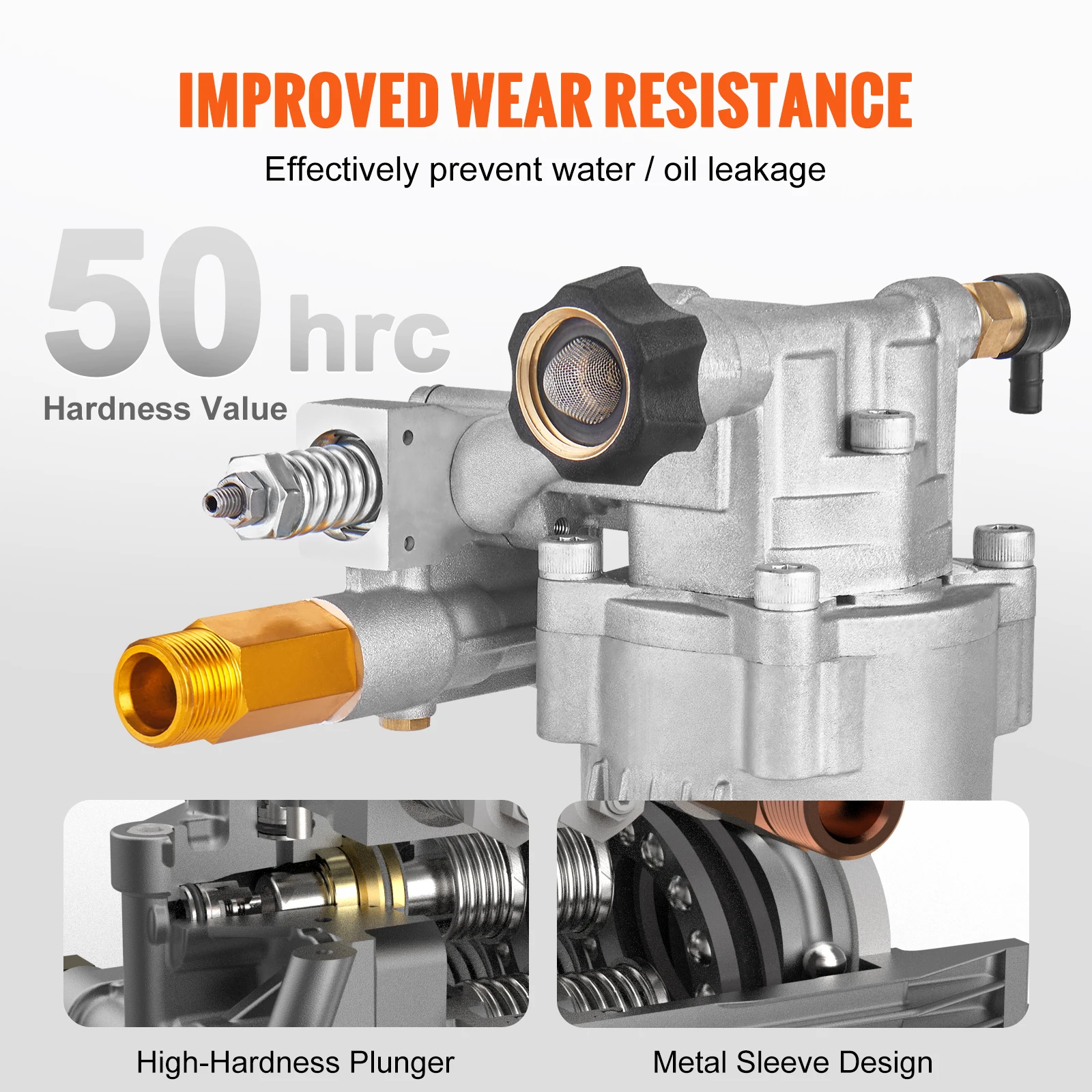 VEVOR Pressure Washer Pump 3/4" Shaft Horizontal 3400 PSI 2.5 GPM Replacement Power Washer Pumps Kit Compatible with Honda RYOBI 4