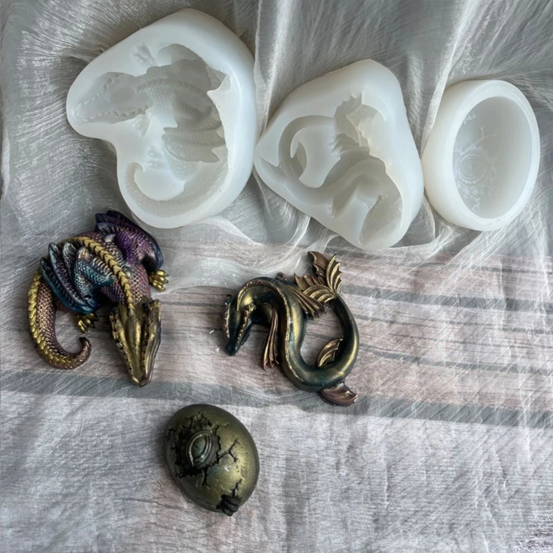 Y4QE 3 Pcs Easter Dinosaurs Epoxy Resin Mold Plaster Clay Soap Casting Silicone Mould