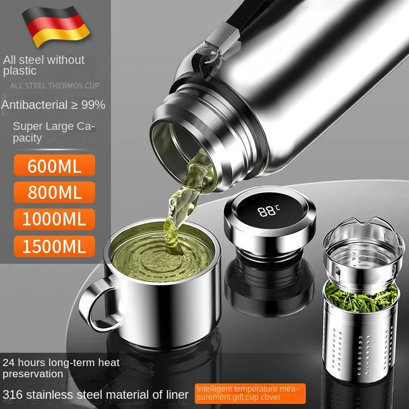 Stainless Steel Thermos Vacuum Hot Water Flask Large Capacity Smart Water  Bottle