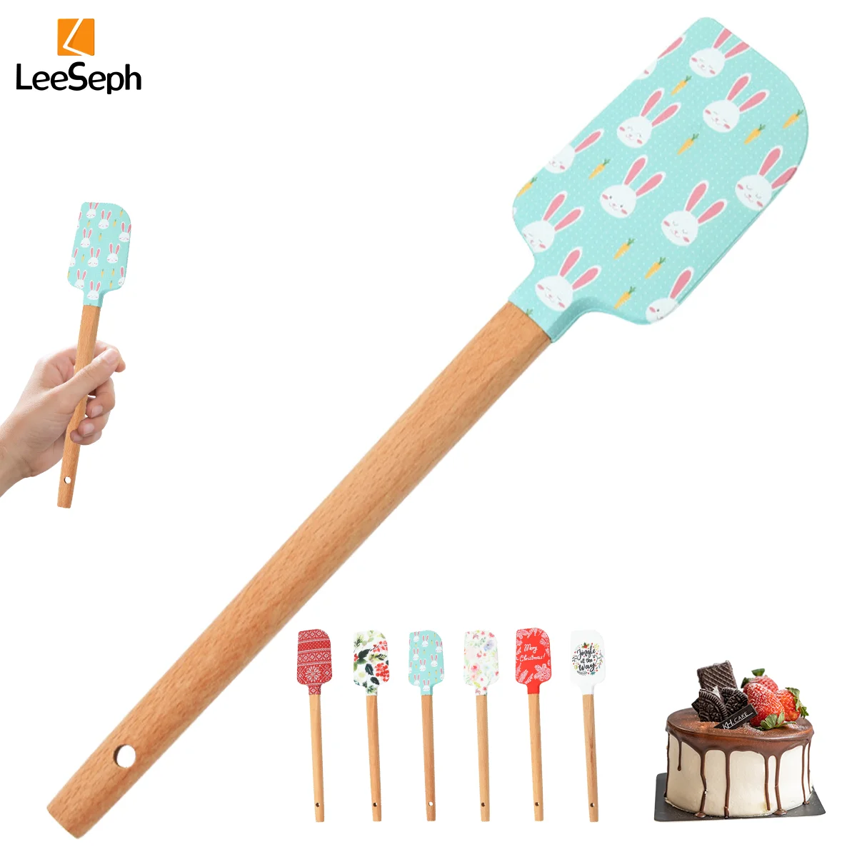 Cute Silicone Baking Spatula Set of 10 Cake Decorating Spatula with Wooden Handle For Kitchen Baking and Christmas