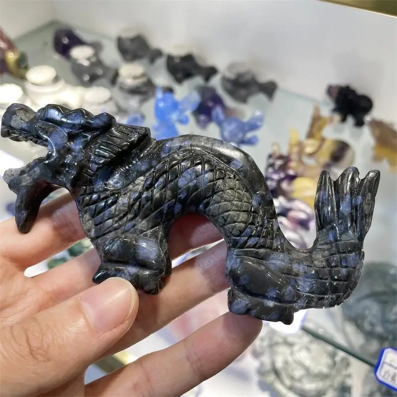 

Natural Llanite Chinese Dragon Crystal Carving Healing Fashion New Year Home Decoration Office Desktop Furnishing Gift 1pcs