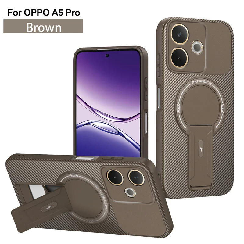 Carbon Fiber Pattern Armor Phone Case with Magnetic Wireless Charging and Foldable Stand