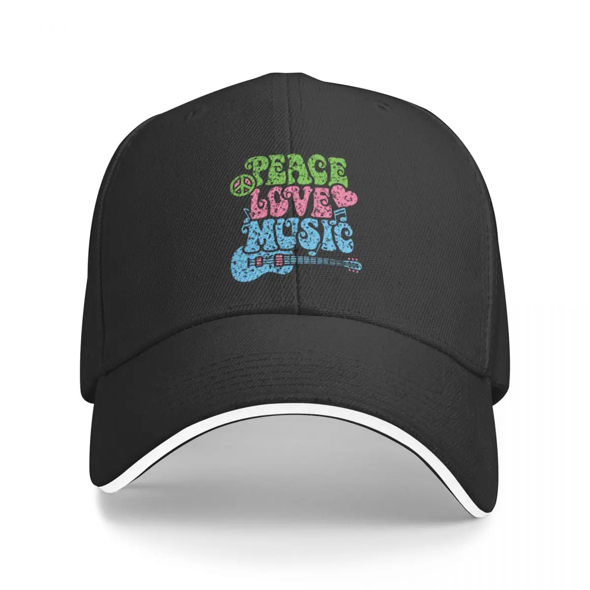 

New Peace Love Music Distressed Baseball Cap Caps Custom Cap Golf Hat black Men's Hat Luxury Women's