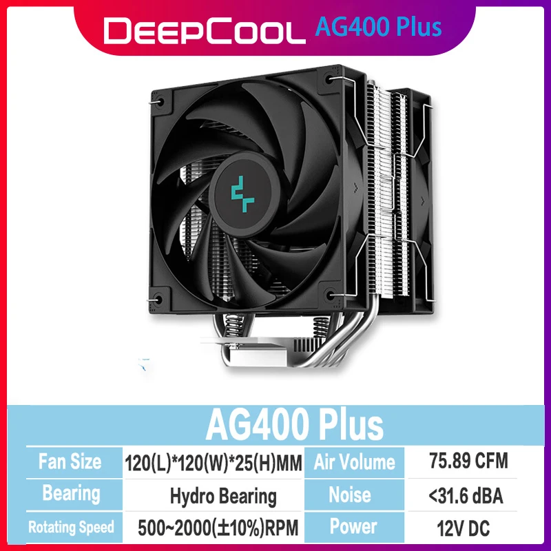 

DeepCool AG400 PLUS V5 Air Cooler TDP 220W 4 Heat pipes Cpu Cooler Dual Fan 1700 AM5 AM4 Processor Cooler Computer Heat Sink