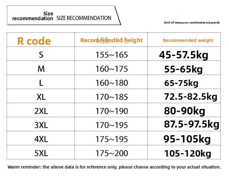 Ski Suit Latest Size Recommendation Table 2024
